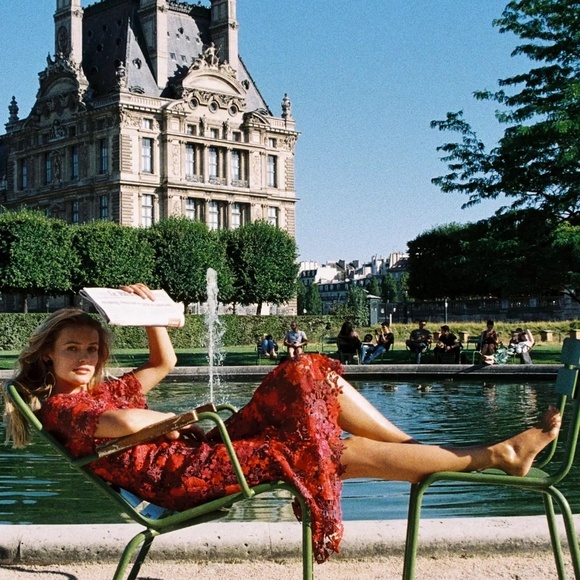 Anthropologie Eva Franco Brigitte Embroidered Red Lace Midi Dress, Size 10 - Picture 12 of 12